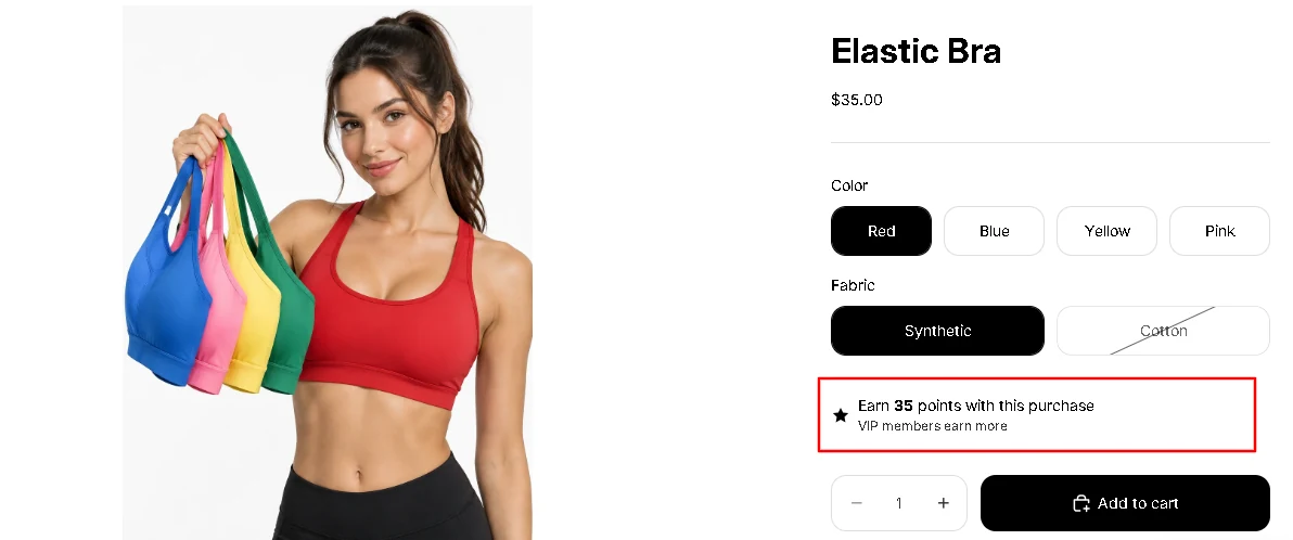 The points line under the price on a product page.
