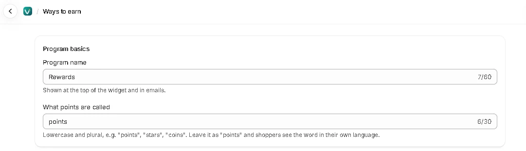 Program basics: the program name and what points are called.